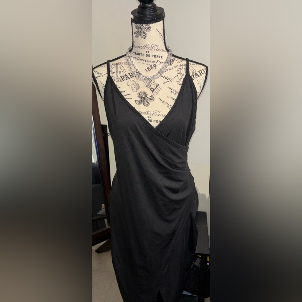 Women's Black Wrap Slip Dress - Size XL